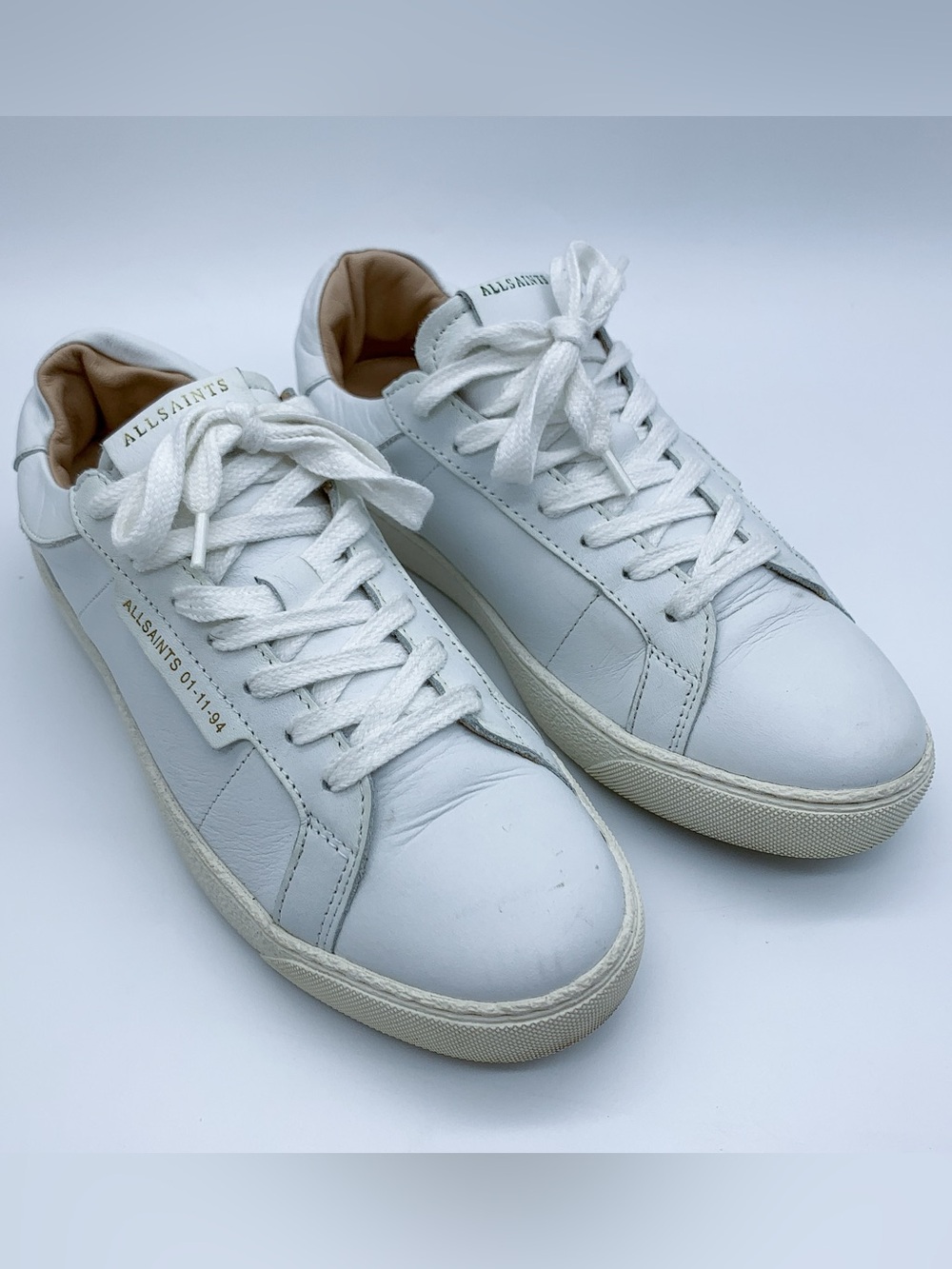 AllSaints Sheer White Leather Low-Top Lace-Up Sneakers